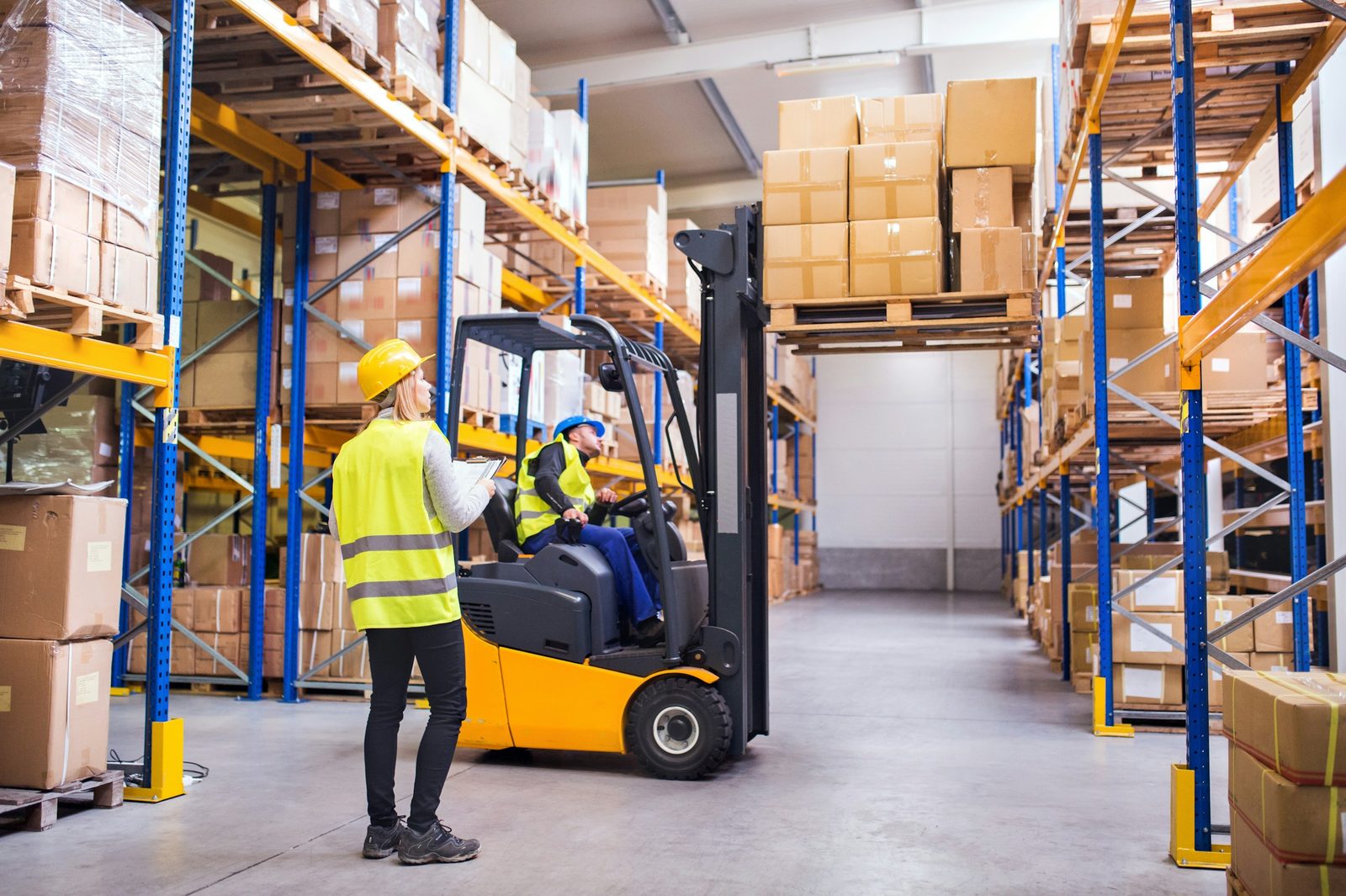 Pallets of wholesale goods in a distribution center