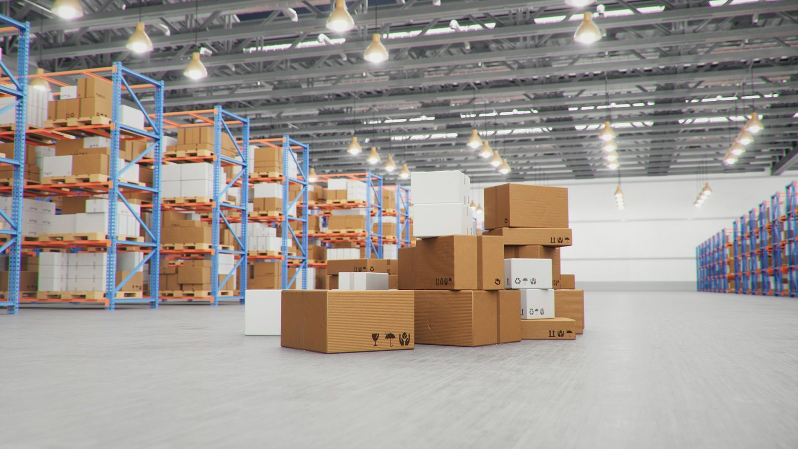 Large furniture boxes staged for freight delivery