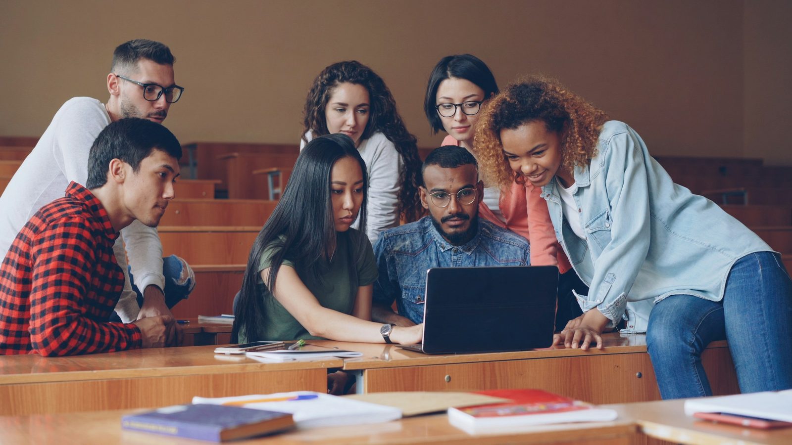 Students using learning software in a classroom
